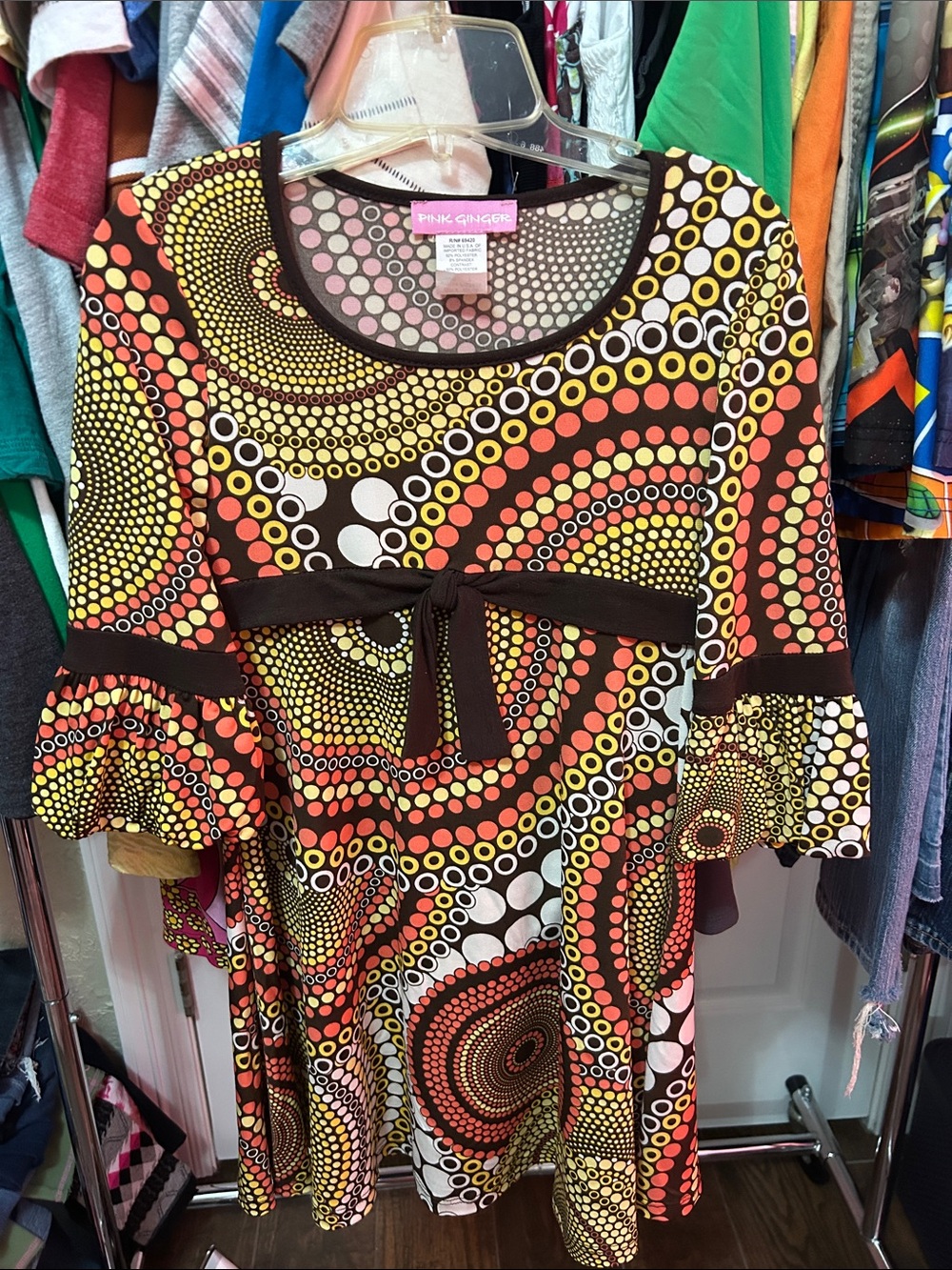 Girls Brown Multicolor Dot-Print Tunic Dress